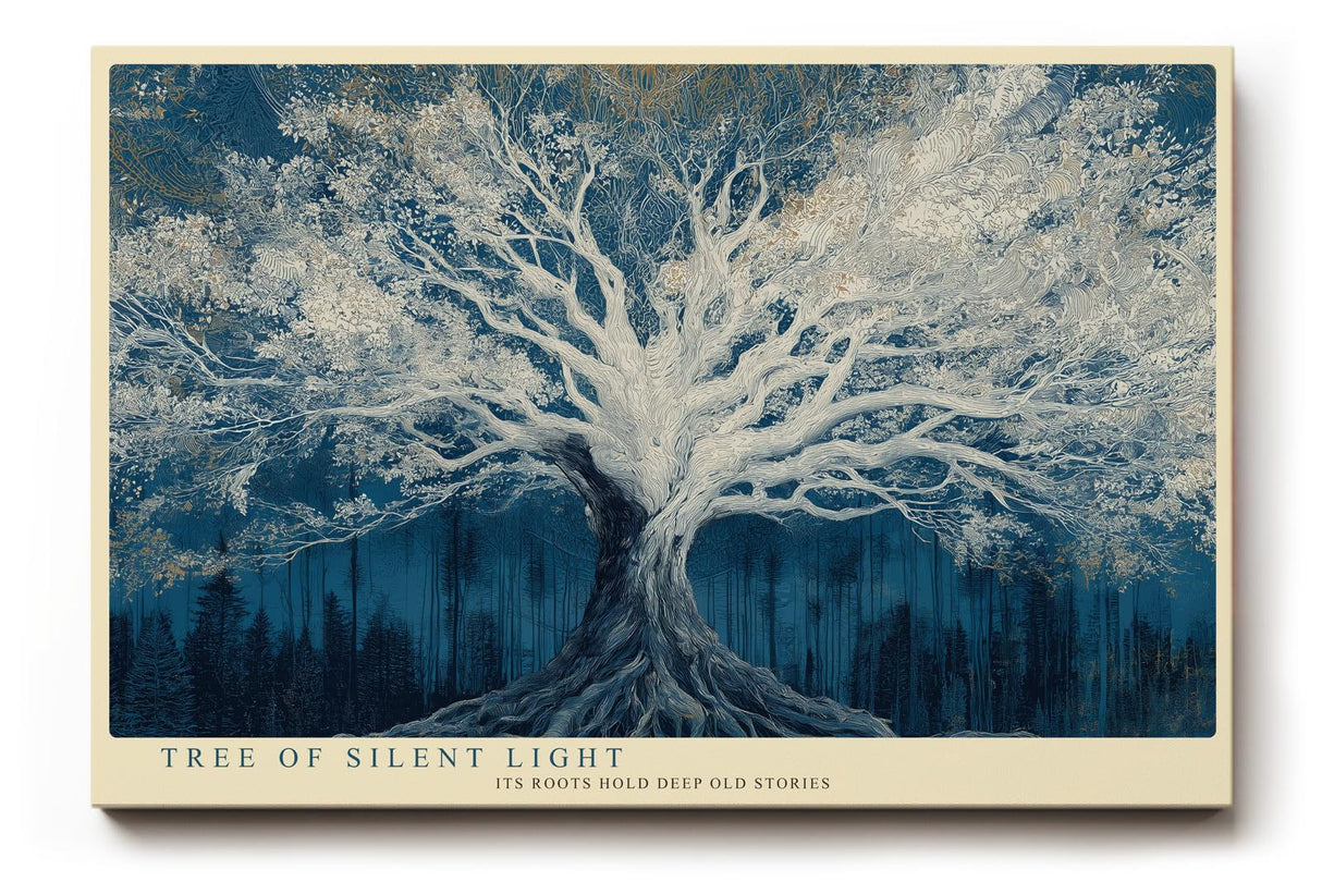 Paul Sinus Wandbild 120x80cm Leuchtender Baum im nächtlichen Wald – Mystische Naturkunst mit strahlenden Ästen