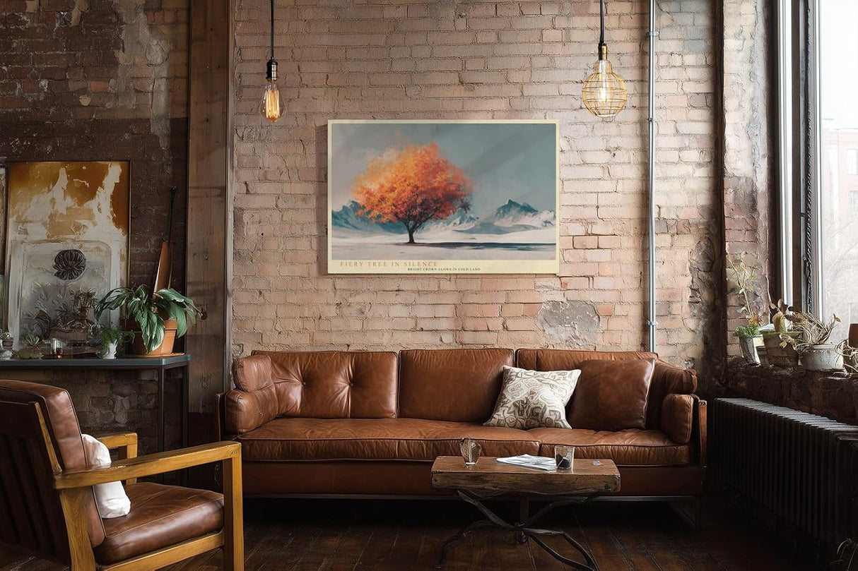Paul Sinus Wandbild 120x80cm leuchtender Herbstbaum Berglandschaft orange Baumkrone moderne Naturkunst ruhige Landschaft