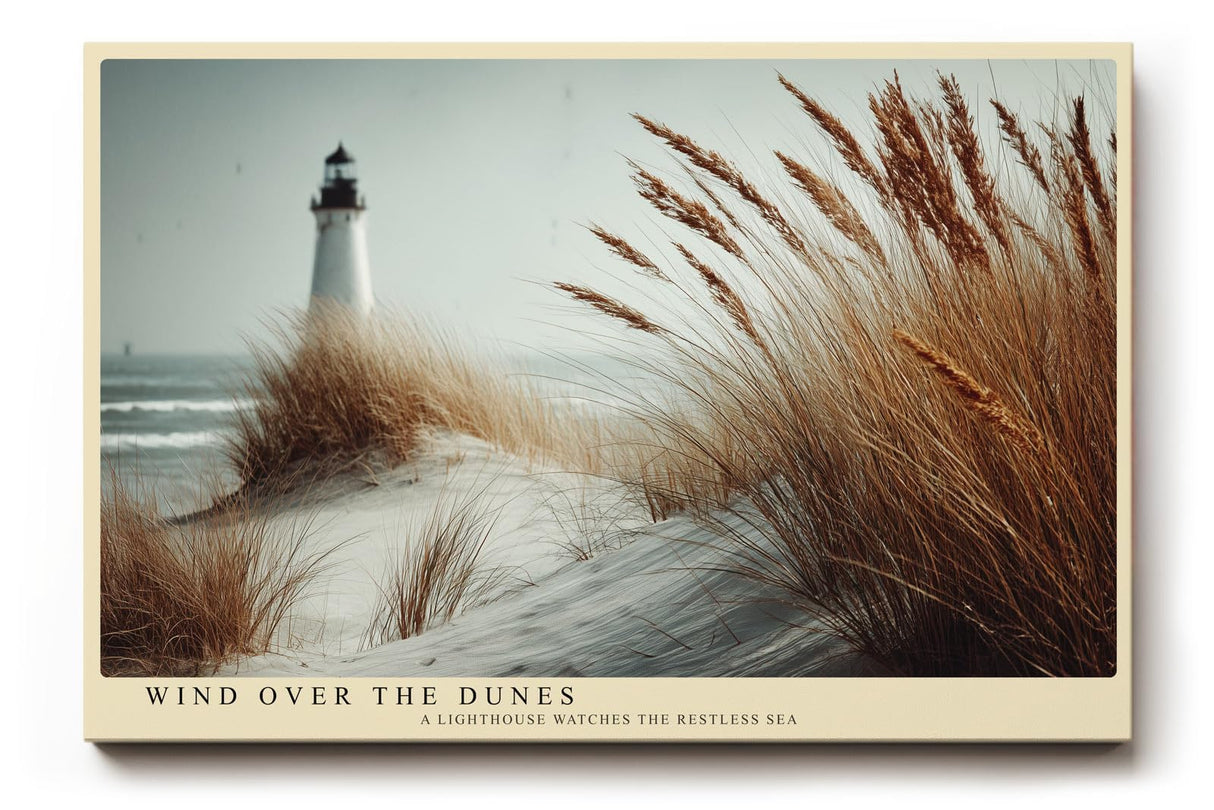 Paul Sinus Wandbild 120x80cm Leuchtturm Duenen Meer Landschaft Fotokunst modern beige Natur Kunstdruck grosses Kunstbild maritime Wanddekoration fuer Wohnzimmer Büro Flur