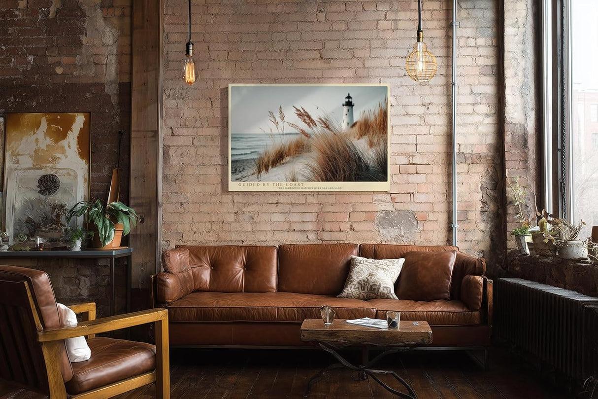 Paul Sinus Wandbild 120x80cm Leuchtturm Strandduenen Kuestenlandschaft Naturfotografie ruhige Meeresstimmung stilvolle Wanddekoration fuer Wohnzimmer Büro