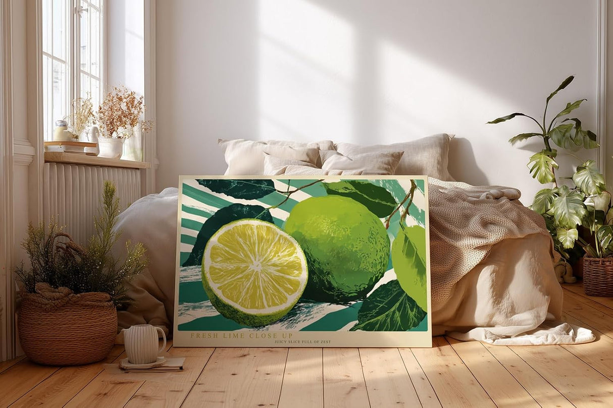 Paul Sinus Wandbild 120x80cm Limette Frucht Makro Zitrus Stillleben grüne Küche Kunst moderne Food Illustration Wanddekoration für Küche Esszimmer Bar Restaurant