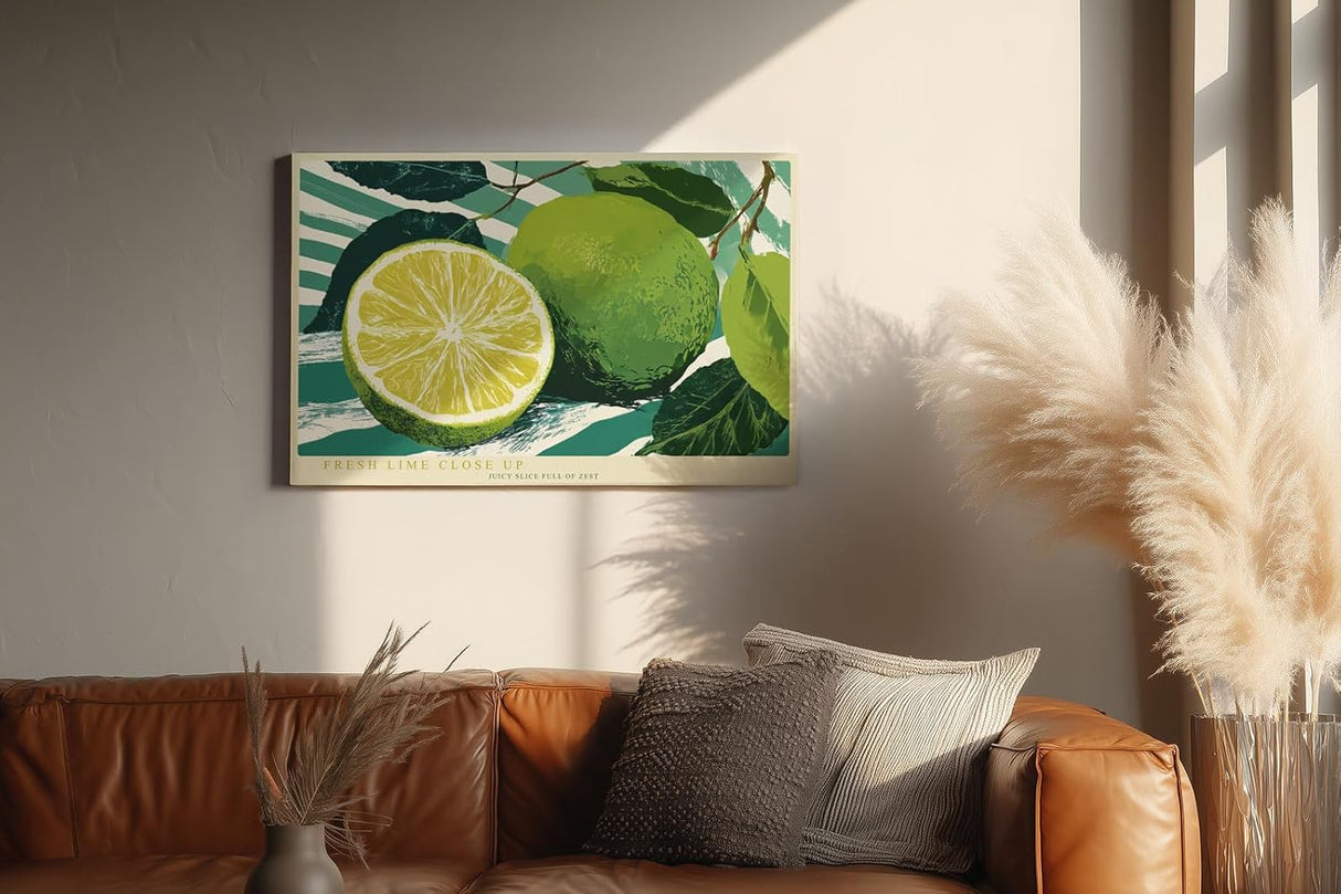 Paul Sinus Wandbild 120x80cm Limette Frucht Makro Zitrus Stillleben grüne Küche Kunst moderne Food Illustration Wanddekoration für Küche Esszimmer Bar Restaurant