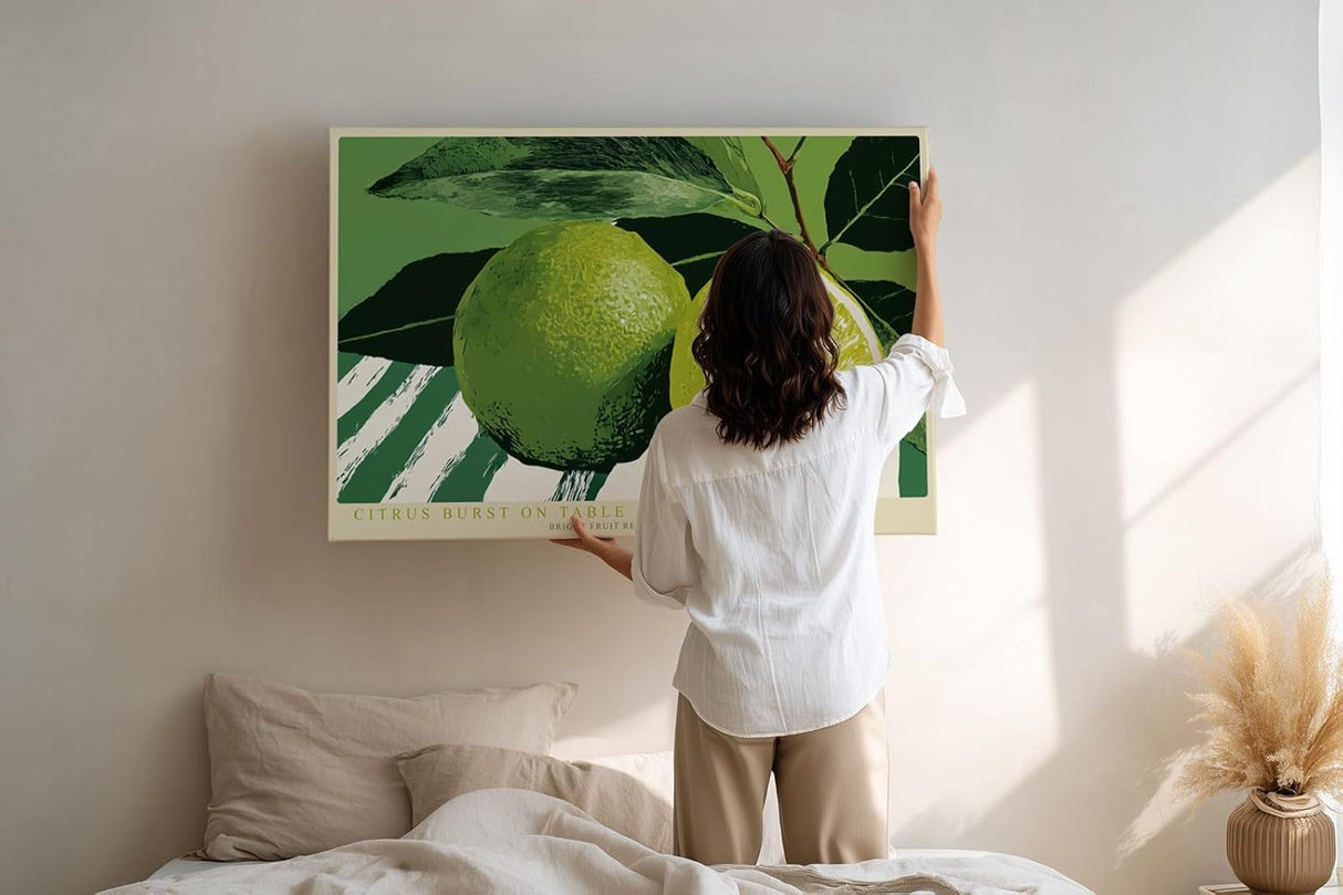 Paul Sinus Wandbild 120x80cm Limette Zitrusfrucht Stillleben grüne Küche Kunst moderne Food Illustration frische Zitrus Dekoration für Küche Esszimmer Café Restaurant