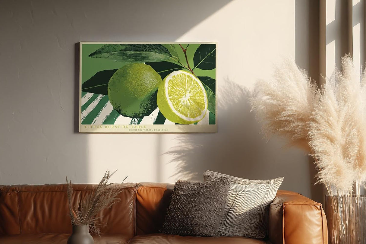 Paul Sinus Wandbild 120x80cm Limette Zitrusfrucht Stillleben grüne Küche Kunst moderne Food Illustration frische Zitrus Dekoration für Küche Esszimmer Café Restaurant