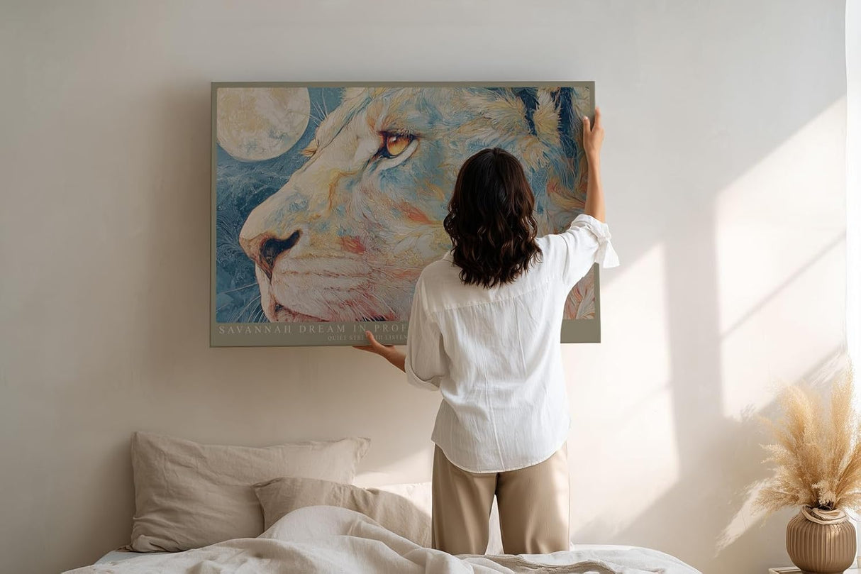 Paul Sinus Wandbild 120x80cm Loewen Portrait Moderne Tierkunst in sanften Naturfarben fuer Wohnzimmer Schlafzimmer und Büro