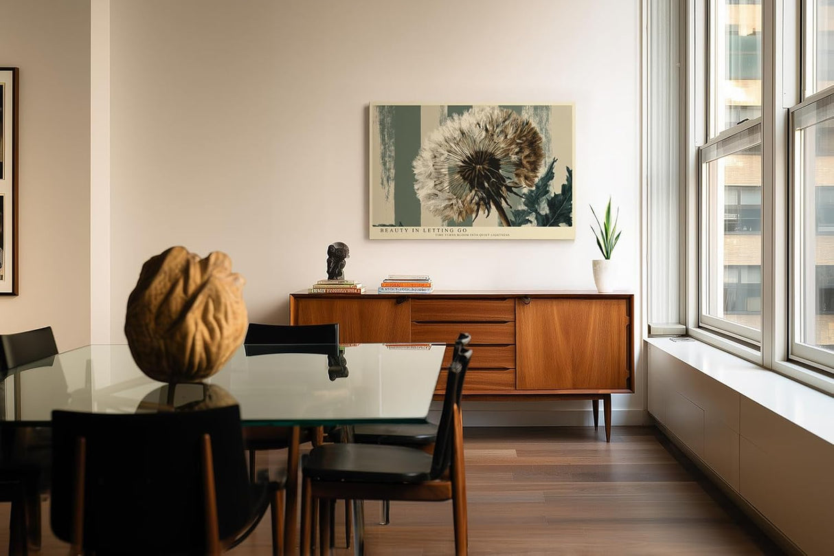 Paul Sinus Wandbild 120x80cm Loewenzahn Pusteblume moderne Naturillustration botanische Kunst beige gruene Wanddekoration fuer Wohnzimmer Büro