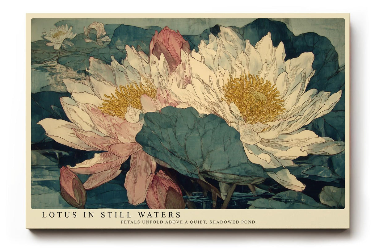 Paul Sinus Wandbild 120x80cm Lotusblueten botanische Kunst asiatische Blumen Illustration Wanddekoration Wohnzimmer Schlafzimmer