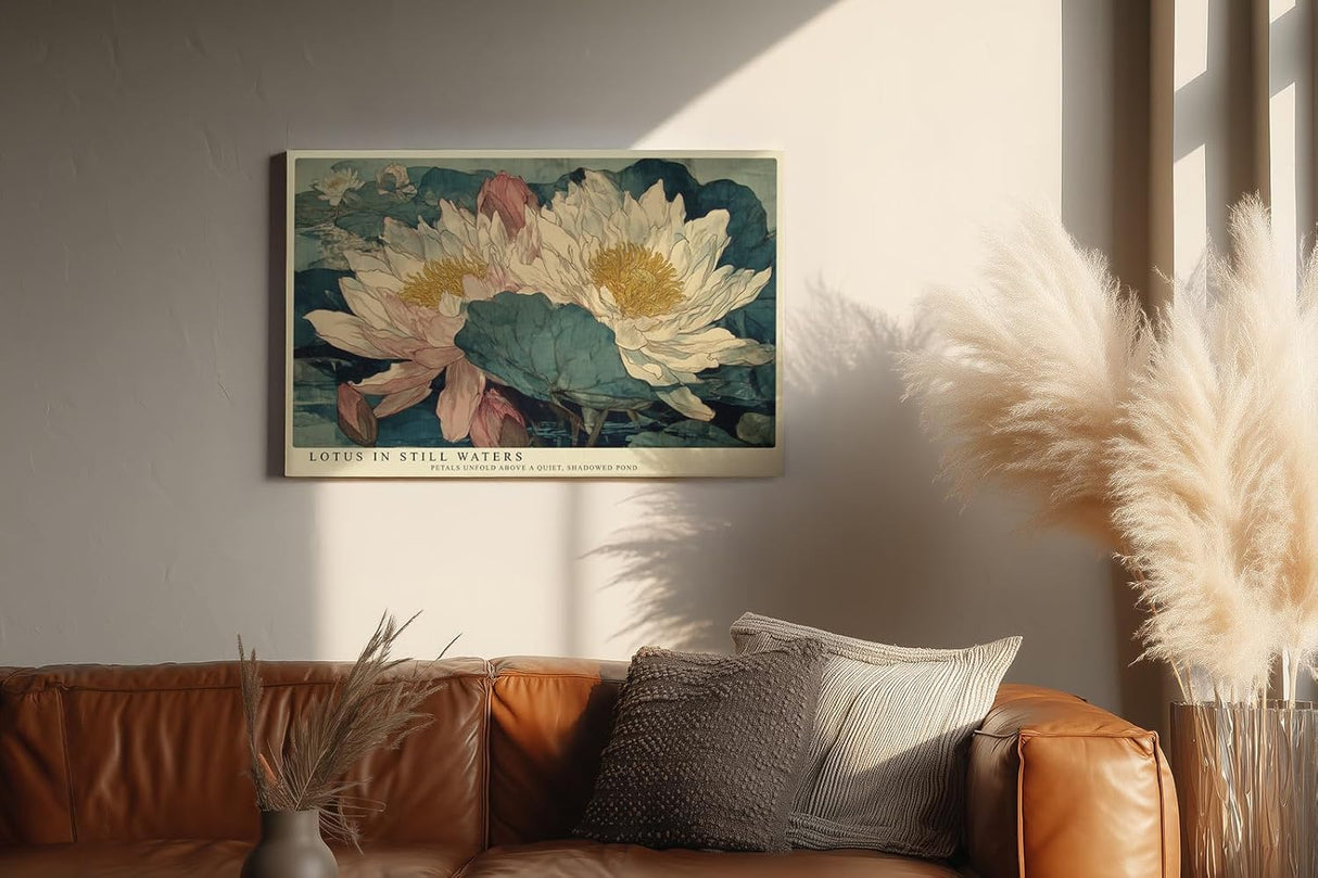Paul Sinus Wandbild 120x80cm Lotusblueten botanische Kunst asiatische Blumen Illustration Wanddekoration Wohnzimmer Schlafzimmer