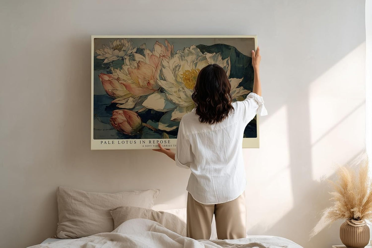 Paul Sinus Wandbild 120x80cm Lotusblumen Kunst Klassisches Blumenmotiv in sanften Naturfarben fuer Wohnzimmer Schlafzimmer und Spa Bereiche