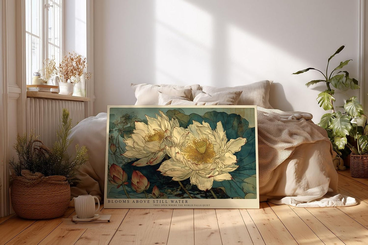 Paul Sinus Wandbild 120x80cm Lotusblumen Wasserpflanzen Asiatische Naturkunst Elegante Florale Komposition