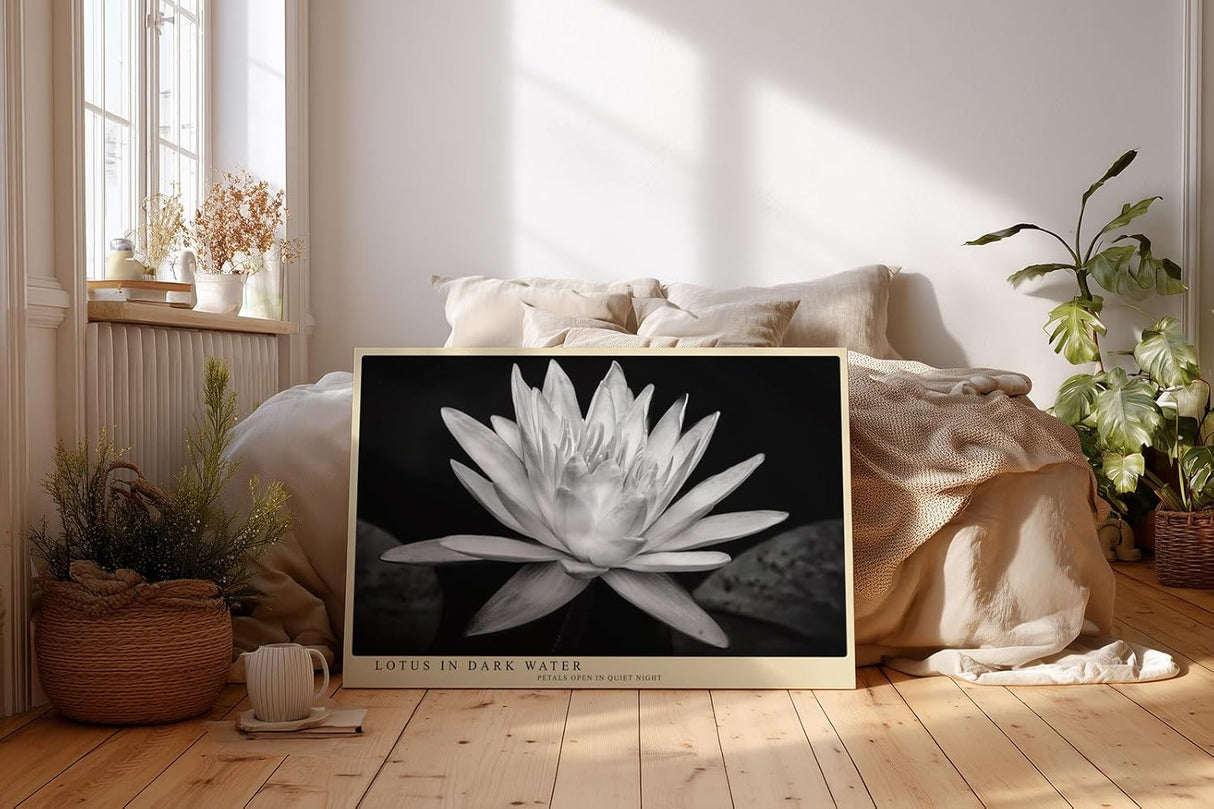 Paul Sinus Wandbild 120x80cm Lotusblüte schwarz weiß Fotokunst minimalistische Blume elegantes Naturmotiv stilvolle Wanddekoration für Wohnzimmer Schlafzimmer Spa Büro