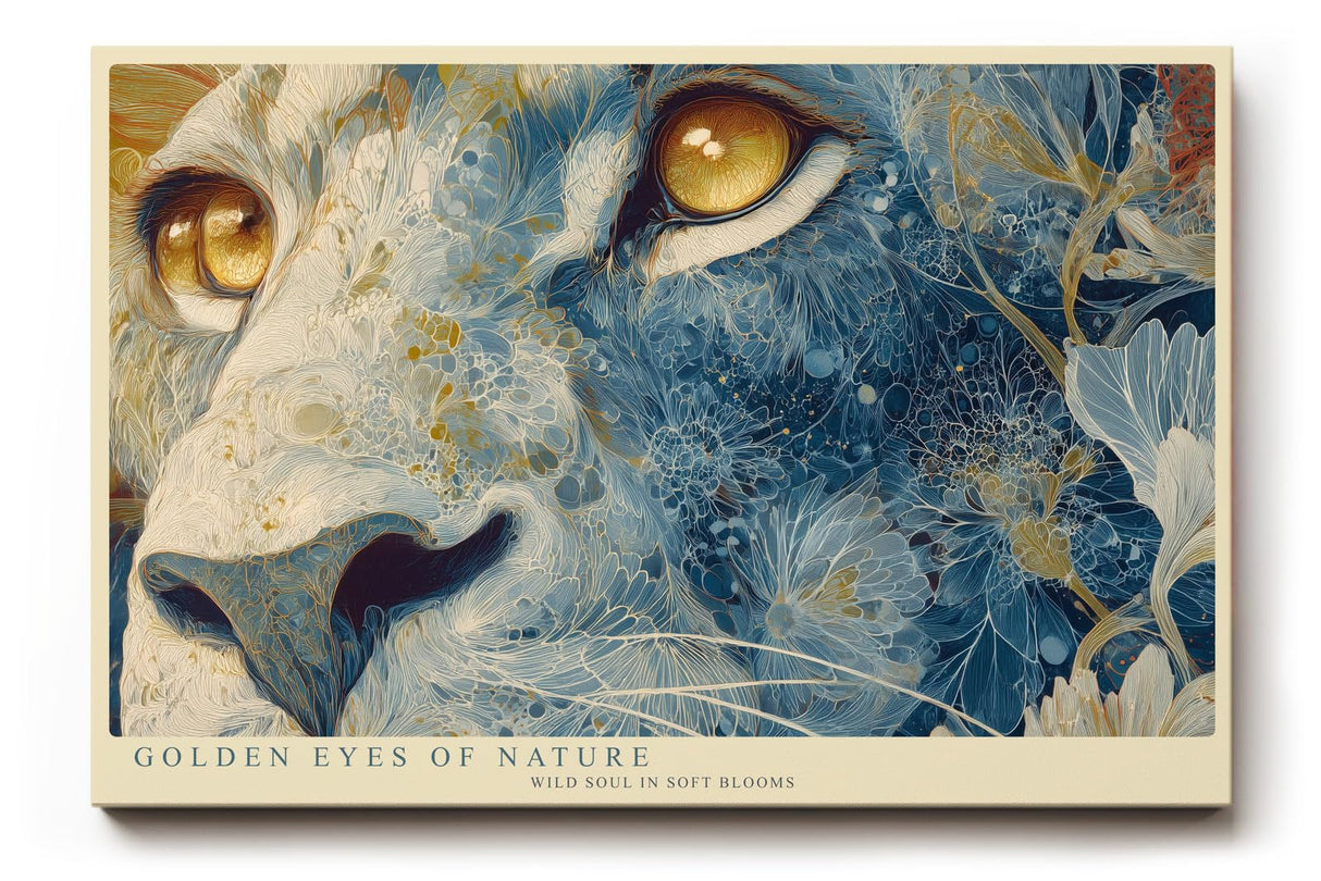 Paul Sinus Wandbild 120x80cm Löwe Goldene Augen Florale Kunst LeinWandbild 120x80cm Mystisches Tierportrait Wanddekoration