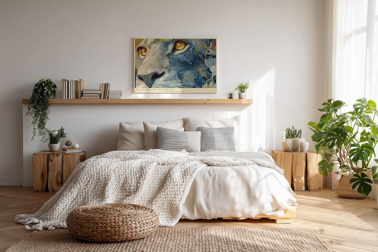 Paul Sinus Wandbild 120x80cm Löwe Goldene Augen Florale Kunst LeinWandbild 120x80cm Mystisches Tierportrait Wanddekoration