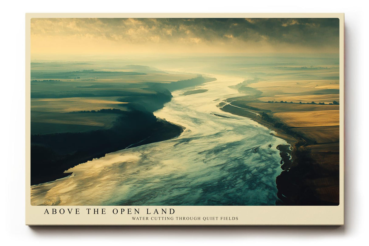 Paul Sinus Wandbild 120x80cm Luftaufnahme Fluss Landschaft moderne Natur Fotokunst weite Felder grosses Landschaftsbild stilvolle Wanddekoration fuer Wohnzimmer Büro