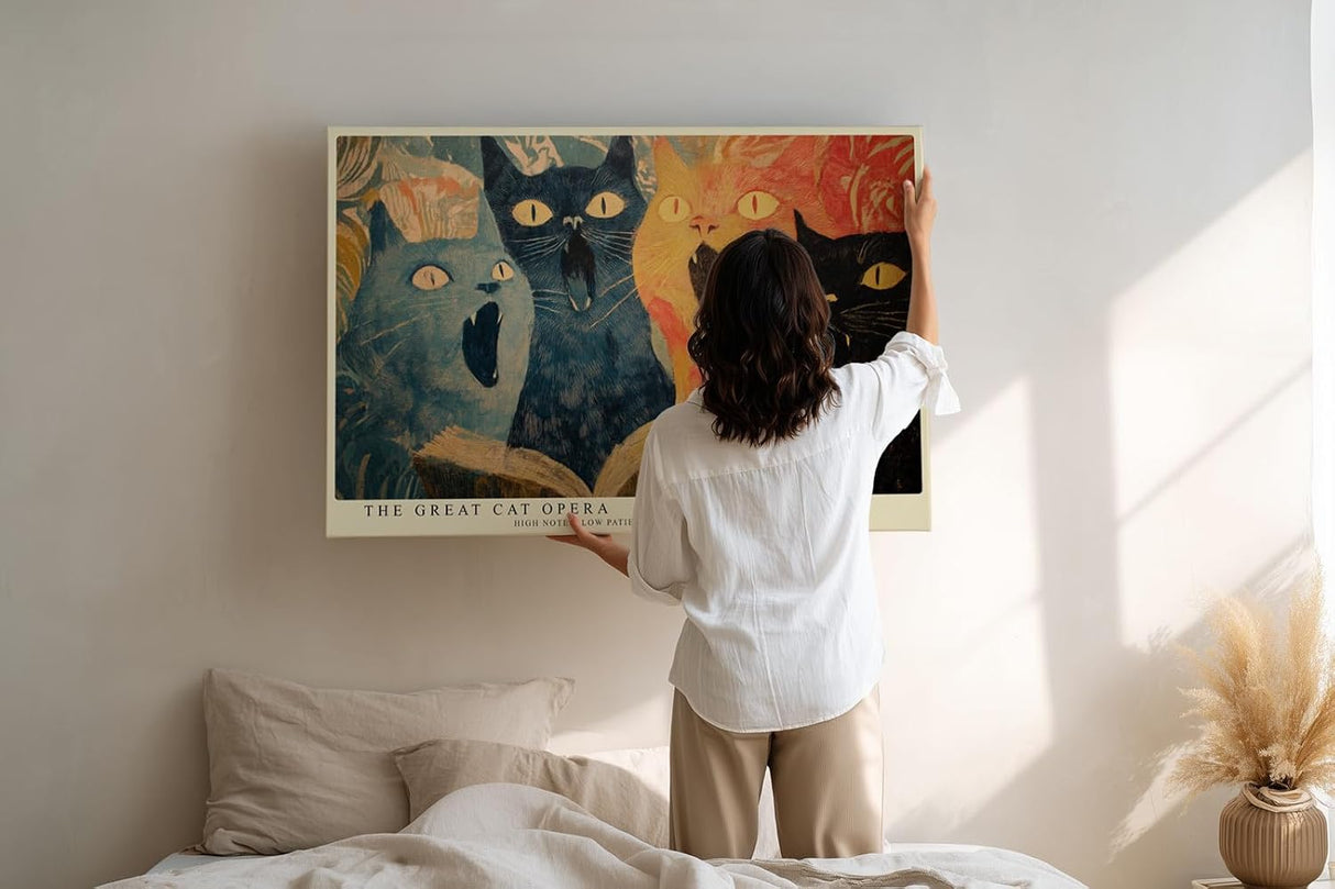 Paul Sinus Wandbild 120x80cm Lustige Katzen Oper Illustration Bunte Katzen Kunst fuer Wohnzimmer Kinderzimmer und kreative Wohnräume