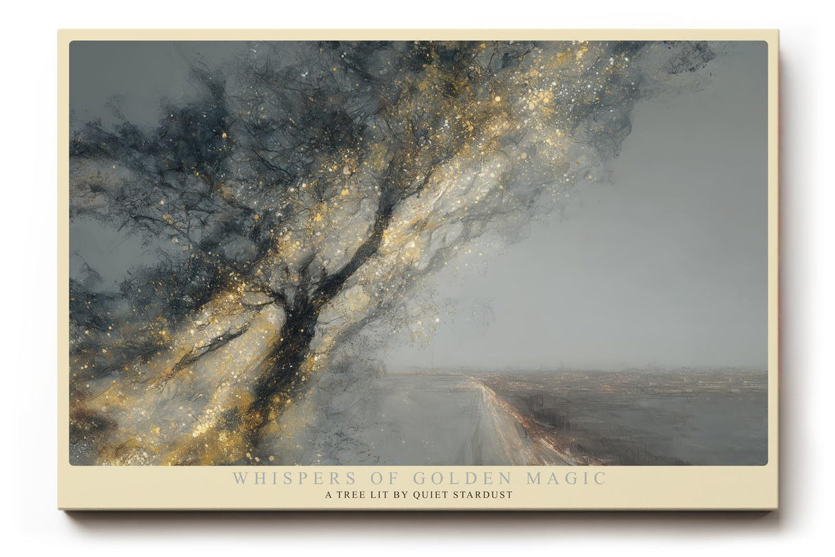 Paul Sinus Wandbild 120x80cm magischer Baum Landschaft Kunst goldene Lichtpartikel mystische Natur moderne