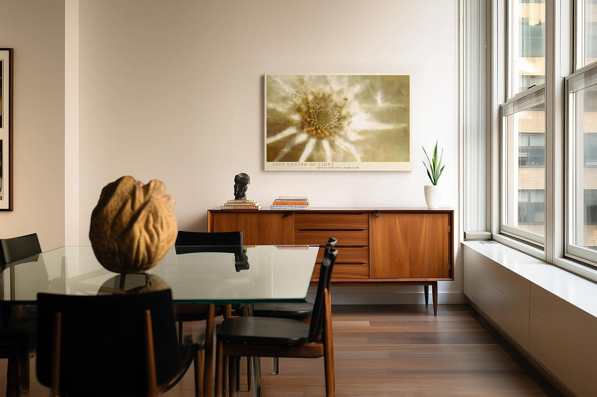 Paul Sinus Wandbild 120x80cm Makro Bluete abstrakt beige gold moderne Naturkunst Kunstdruck grosses Kunstbild elegante Wanddekoration fuer Wohnzimmer Büro