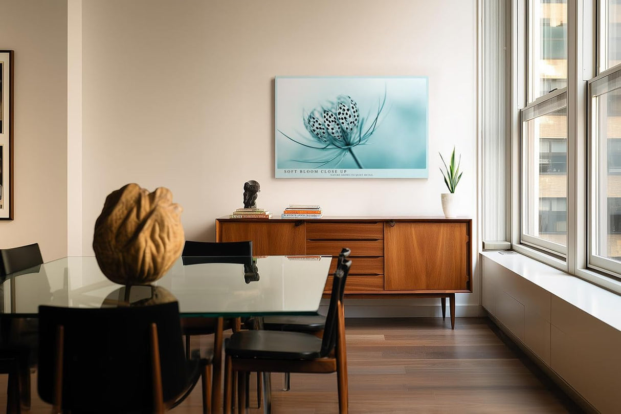 Paul Sinus Wandbild 120x80cm Makro Blume zarte Naturstruktur blau türkis minimalistische Naturfotografie ruhige botanische Kunst moderne