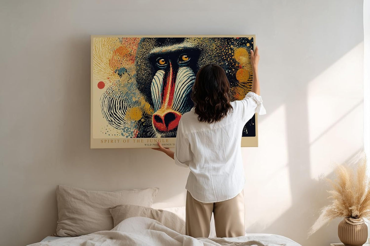 Paul Sinus Wandbild 120x80cm Mandrill Affe farbenfrohe Tierkunst exotisches Tierportraet moderne Dschungel Kunst stilvolle Wanddekoration fuer Wohnzimmer Büro