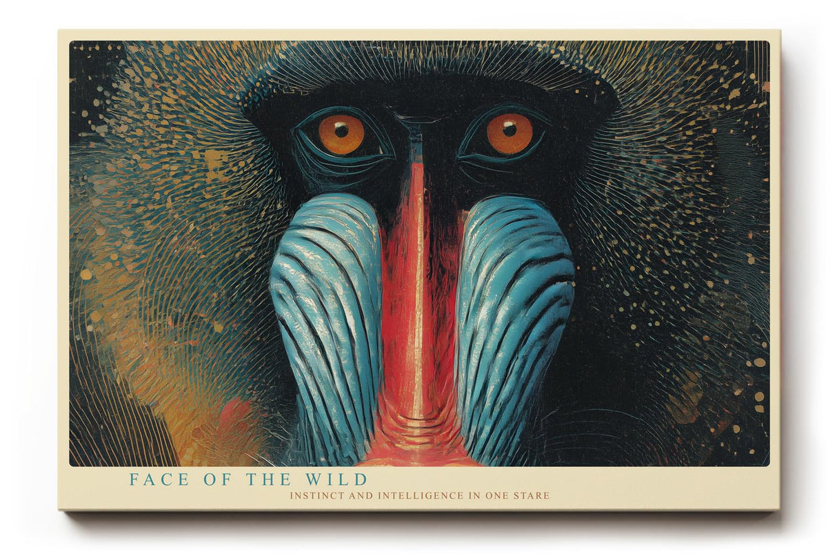 Paul Sinus Wandbild 120x80cm Mandrill Affe Tierportrait moderne Wildtier Kunst blau rot Naturfarben exotische Wanddekoration fuer Wohnzimmer Büro