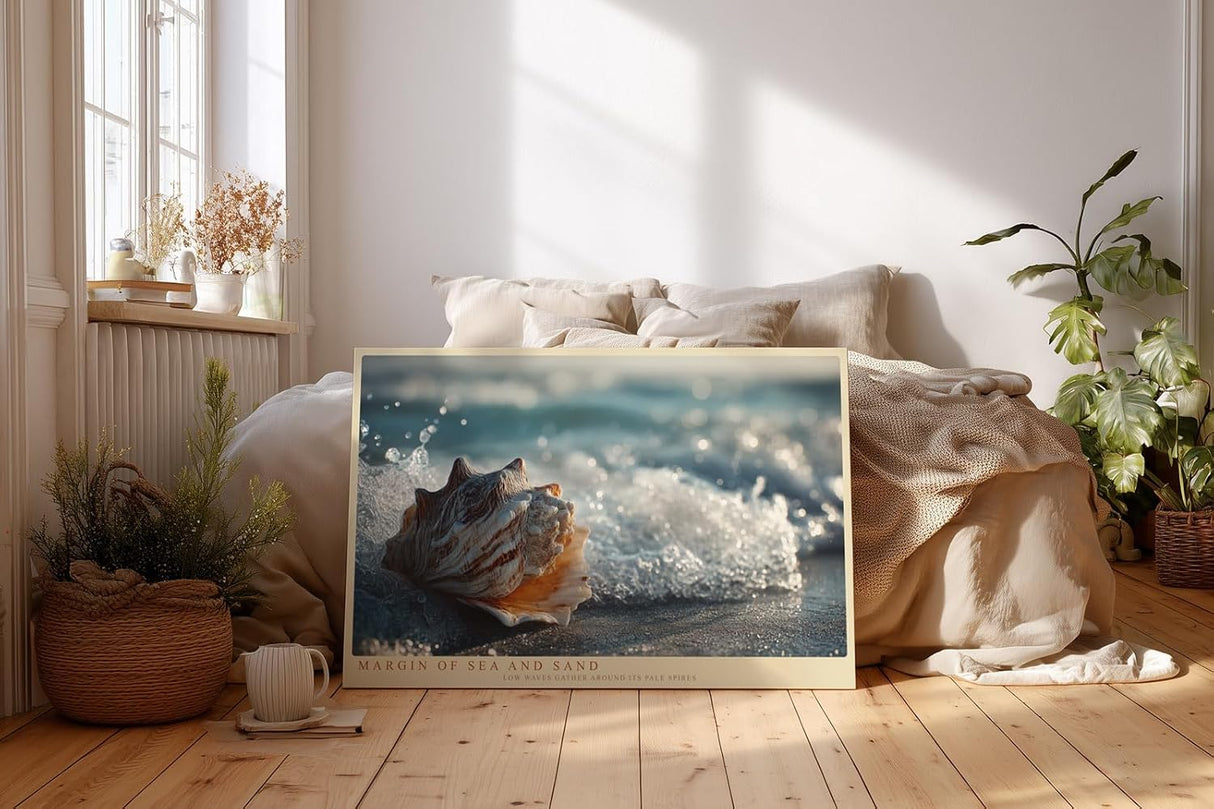 Paul Sinus Wandbild 120x80cm Margin of Sea and Sand Muschel im Meerschaum Strand Natur Kunst fuer Wohnzimmer Schlafzimmer Bad und Büro