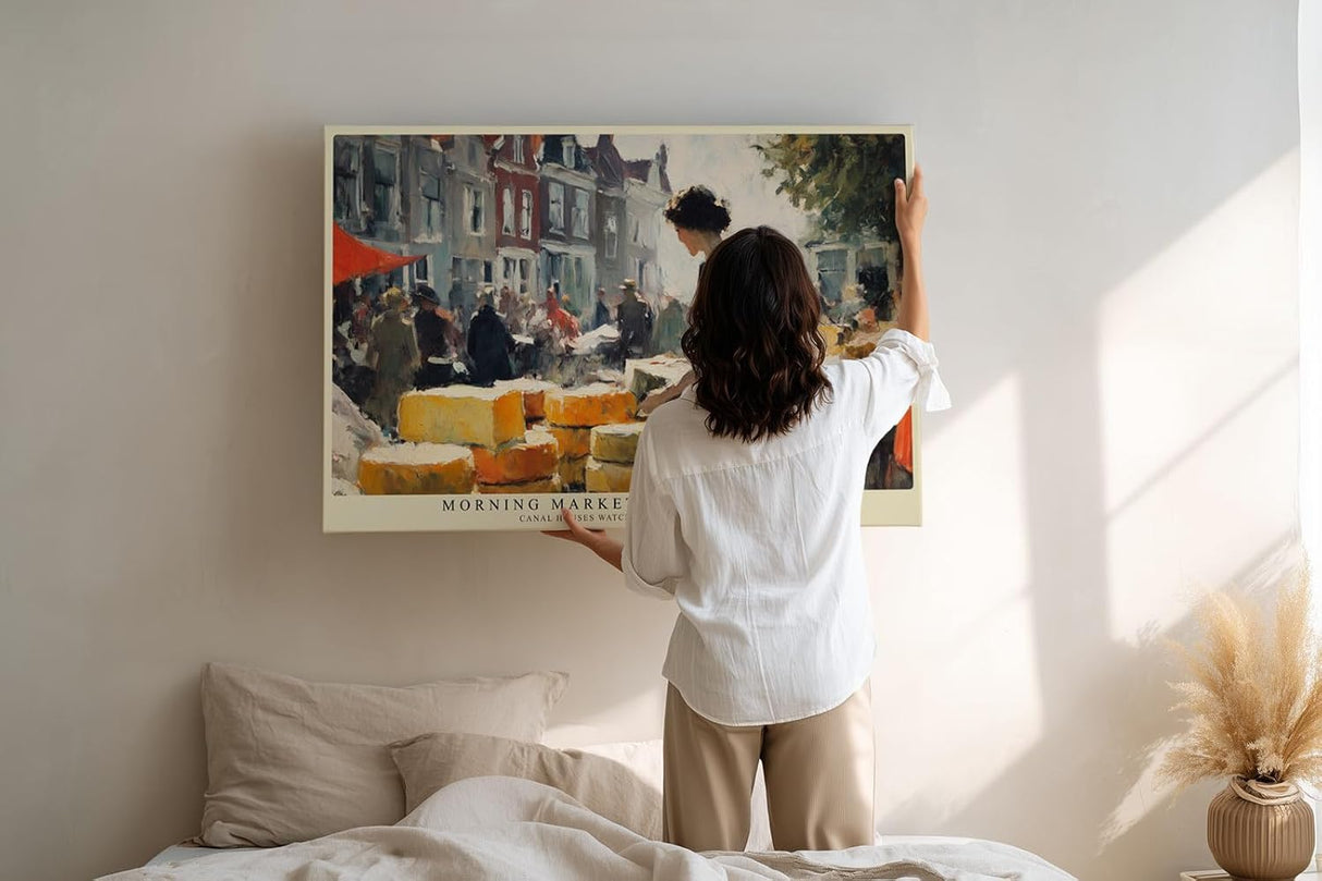 Paul Sinus Wandbild 120x80cm Markt Szene Amsterdam Stadt Kunst in Warmen Farben für Wohnzimmer Küche Büro und Flur
