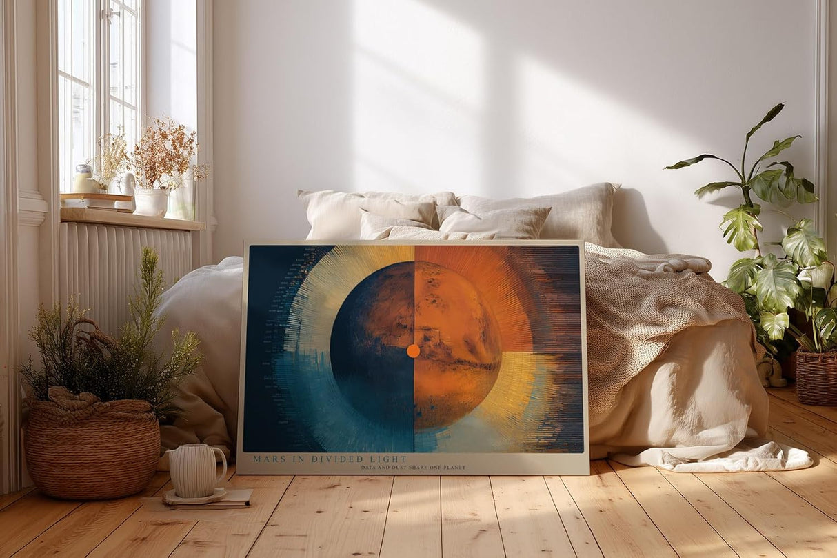 Paul Sinus Wandbild 120x80cm Mars in Divided Light Planet Mars moderne Weltraum Kunst Illustration Poster für Wohnzimmer Büro