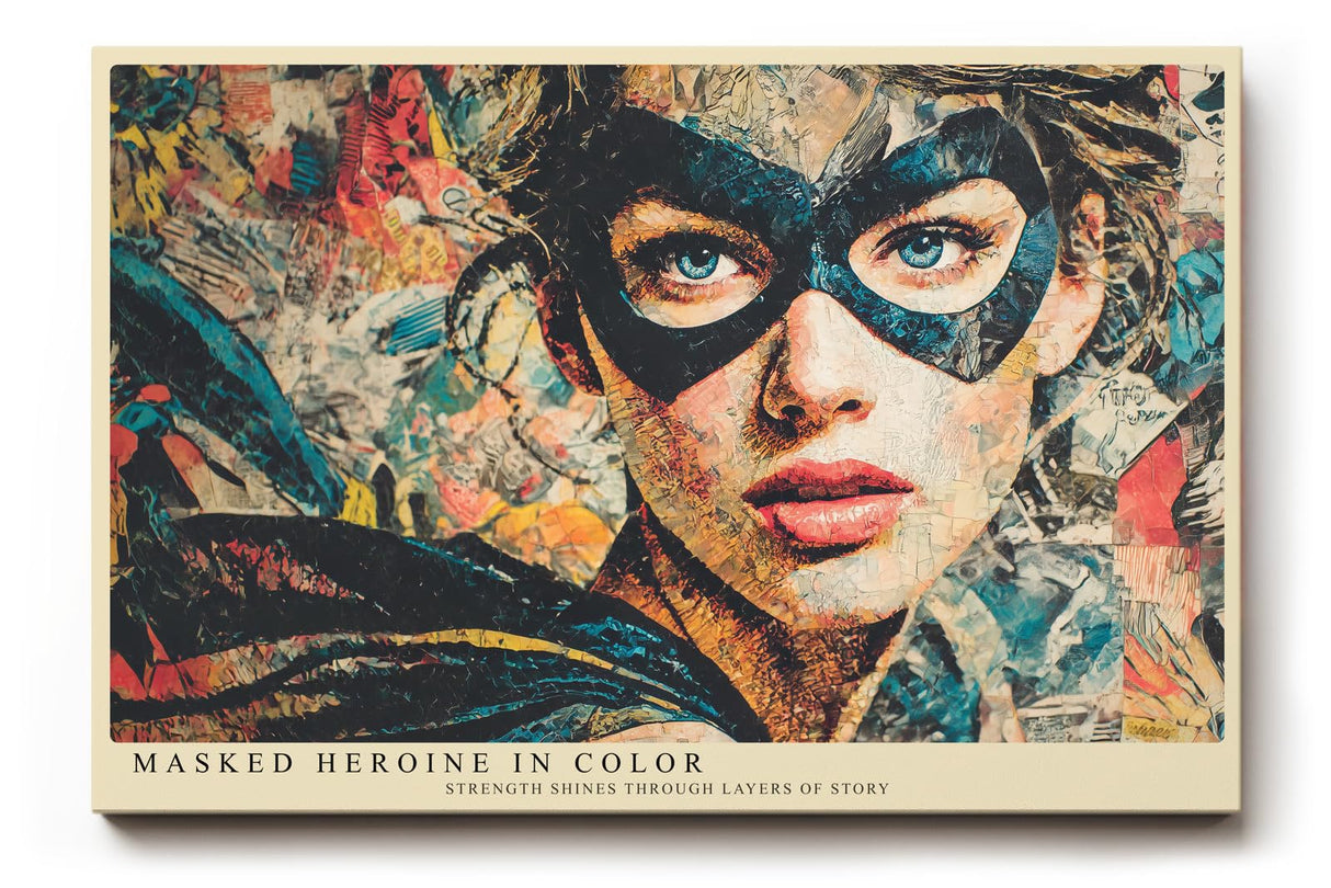 Paul Sinus Wandbild 120x80cm Masked Heroine in Color modernes Frauen Portrait mit Maske Pop Art Kunst Poster für Wohnzimmer Büro