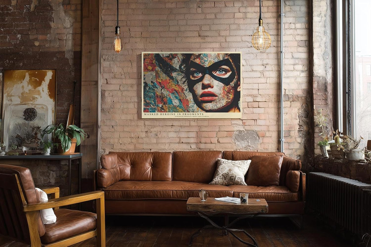 Paul Sinus Wandbild 120x80cm Masked Heroine in Fragments Moderne Portrait Collage Kunst fuer Wohnzimmer Schlafzimmer und Büro