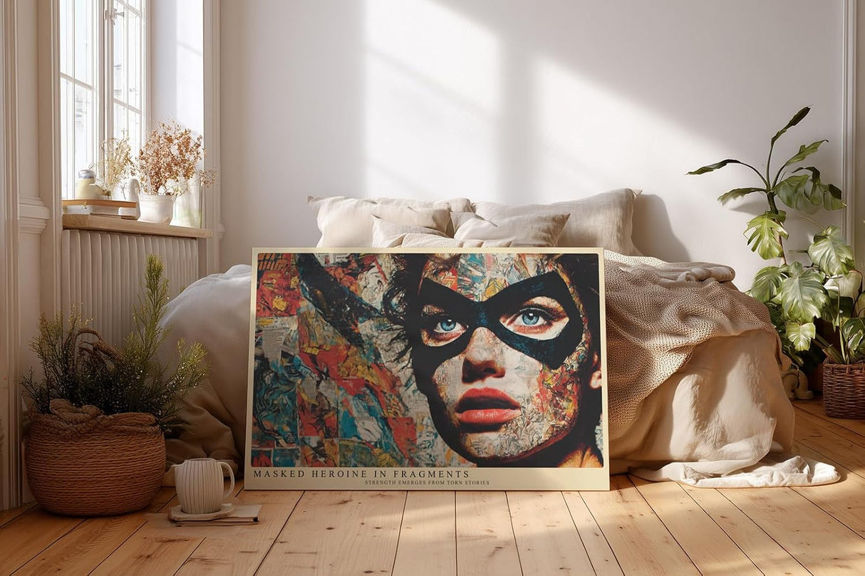 Paul Sinus Wandbild 120x80cm Masked Heroine in Fragments Moderne Portrait Collage Kunst fuer Wohnzimmer Schlafzimmer und Büro