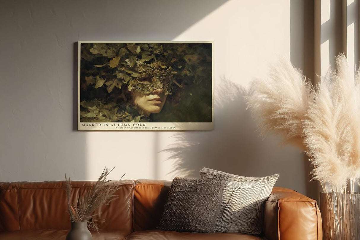 Paul Sinus Wandbild 120x80cm Maskenportrait Herbst Blaetter mystische Kunst Wanddekoration Wohnzimmer Schlafzimmer