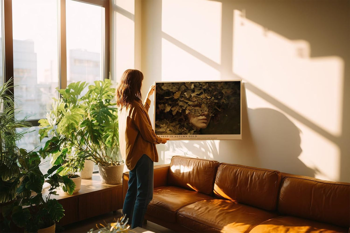 Paul Sinus Wandbild 120x80cm Maskenportrait Herbst Blaetter mystische Kunst Wanddekoration Wohnzimmer Schlafzimmer
