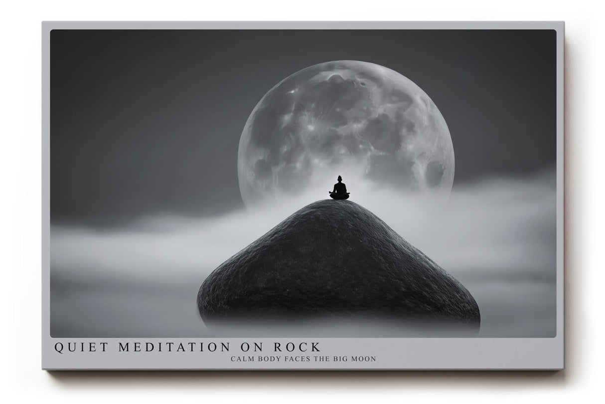 Paul Sinus Wandbild 120x80cm Meditation Mondlandschaft ruhige Silhouette großer Vollmond Zen Atmosphäre minimalistische spirituelle
