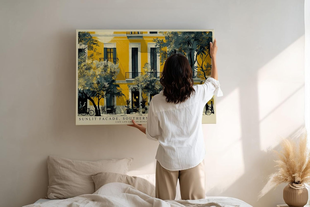 Paul Sinus Wandbild 120x80cm Mediterrane Hausfassade in Gelb Europaeische Stadt Architektur