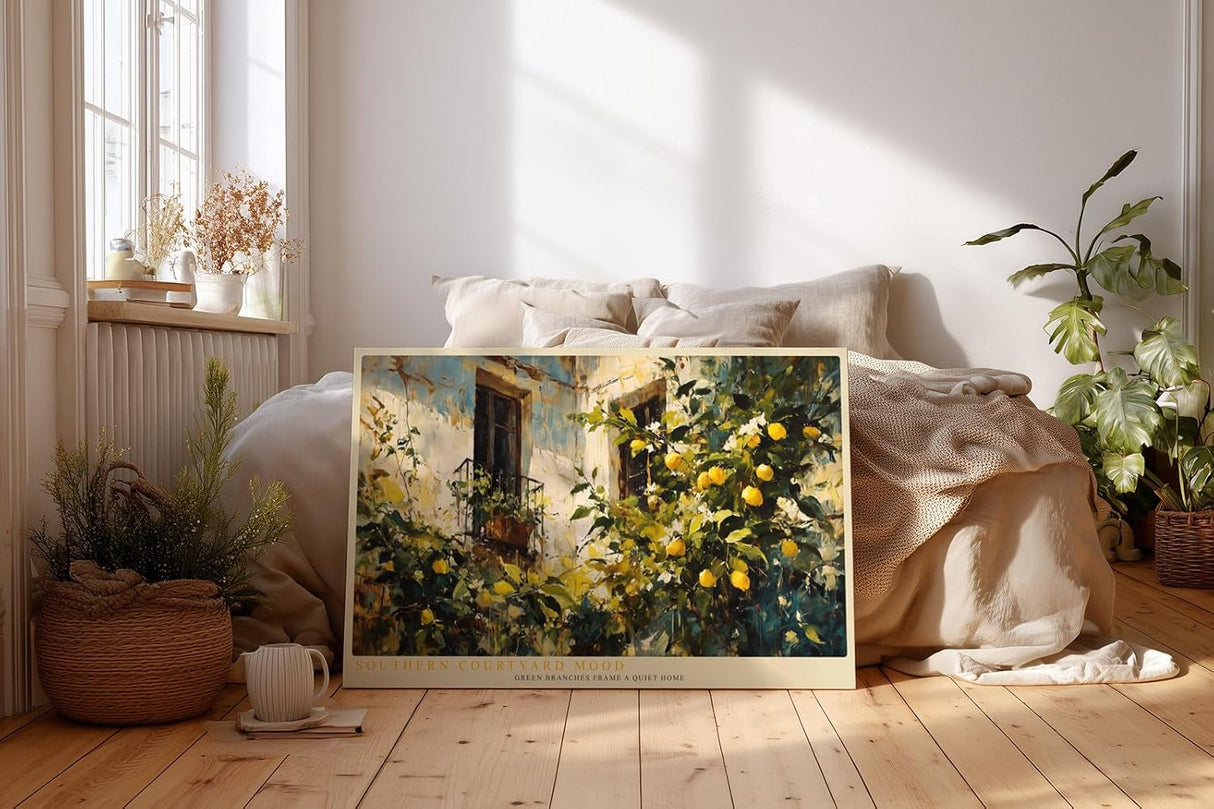 Paul Sinus Wandbild 120x80cm mediterraner Zitronenbaum Innenhof impressionistische Kunst Kunstdruck grosses Wandbild 120x80cm sonnige Wanddekoration fuer Wohnzimmer Kueche Esszimmer