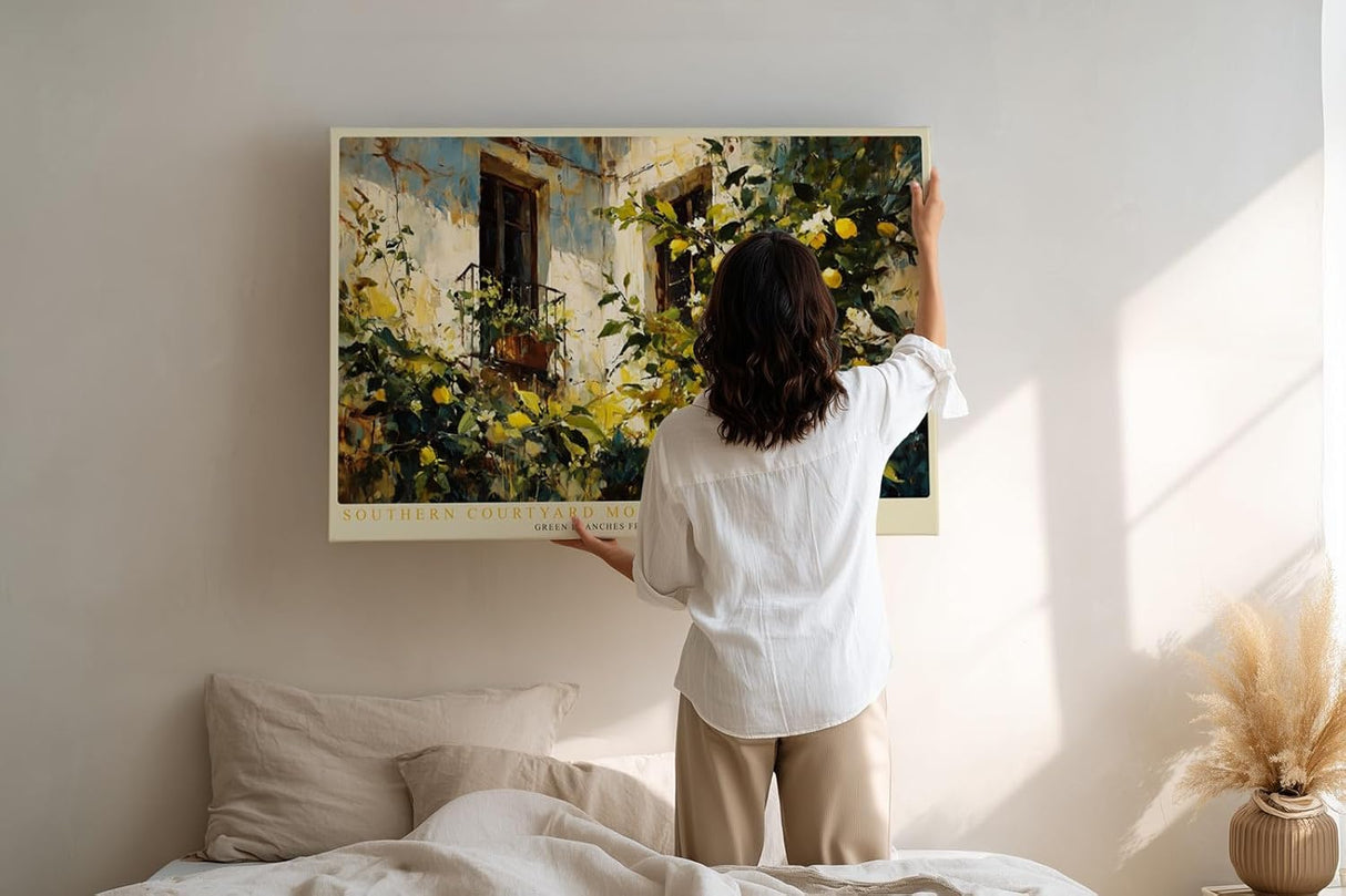 Paul Sinus Wandbild 120x80cm mediterraner Zitronenbaum Innenhof impressionistische Kunst Kunstdruck grosses Wandbild 120x80cm sonnige Wanddekoration fuer Wohnzimmer Kueche Esszimmer