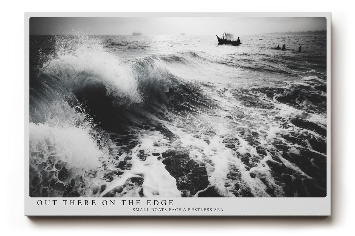 Paul Sinus Wandbild 120x80cm Meereswellen schwarz weiss Fotokunst modern dramatische Natur Kunstdruck grosses Kunstbild stilvolle Wanddekoration fuer Wohnzimmer Büro Flur