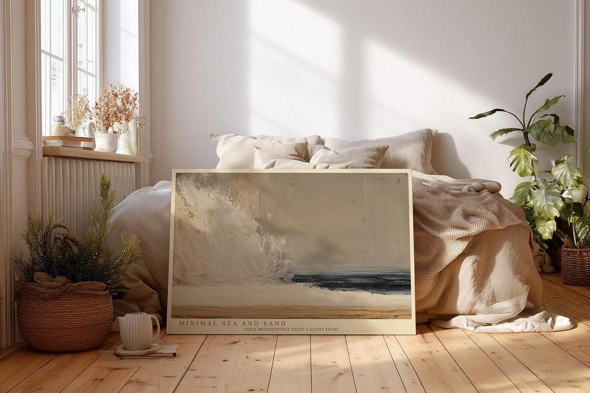 Paul Sinus Wandbild 120x80cm Minimal Sea and Sand Abstrakte Kueste Minimalistische Strand Kunst in Beige und Blau fuer Wohnzimmer Schlafzimmer und Büro