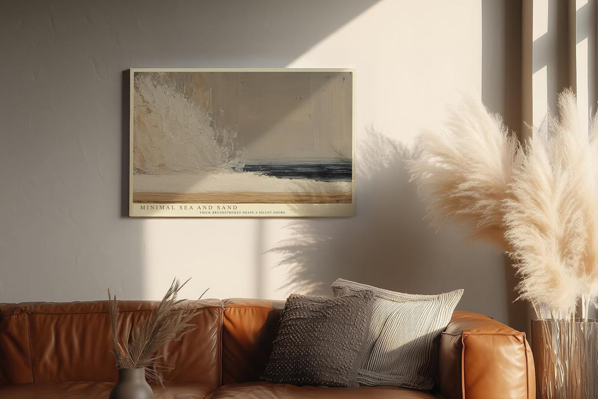 Paul Sinus Wandbild 120x80cm Minimal Sea and Sand Abstrakte Kueste Minimalistische Strand Kunst in Beige und Blau fuer Wohnzimmer Schlafzimmer und Büro