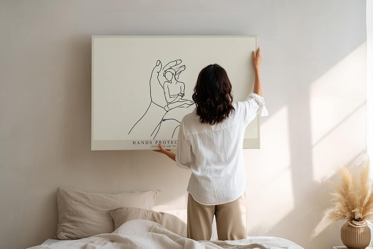 Paul Sinus Wandbild 120x80cm minimalistische Line Art Haende Schutz Seele moderne Illustration ruhige Kunst Kunstdruck stilvolle Wanddekoration fuer Wohnzimmer Schlafzimmer Büro