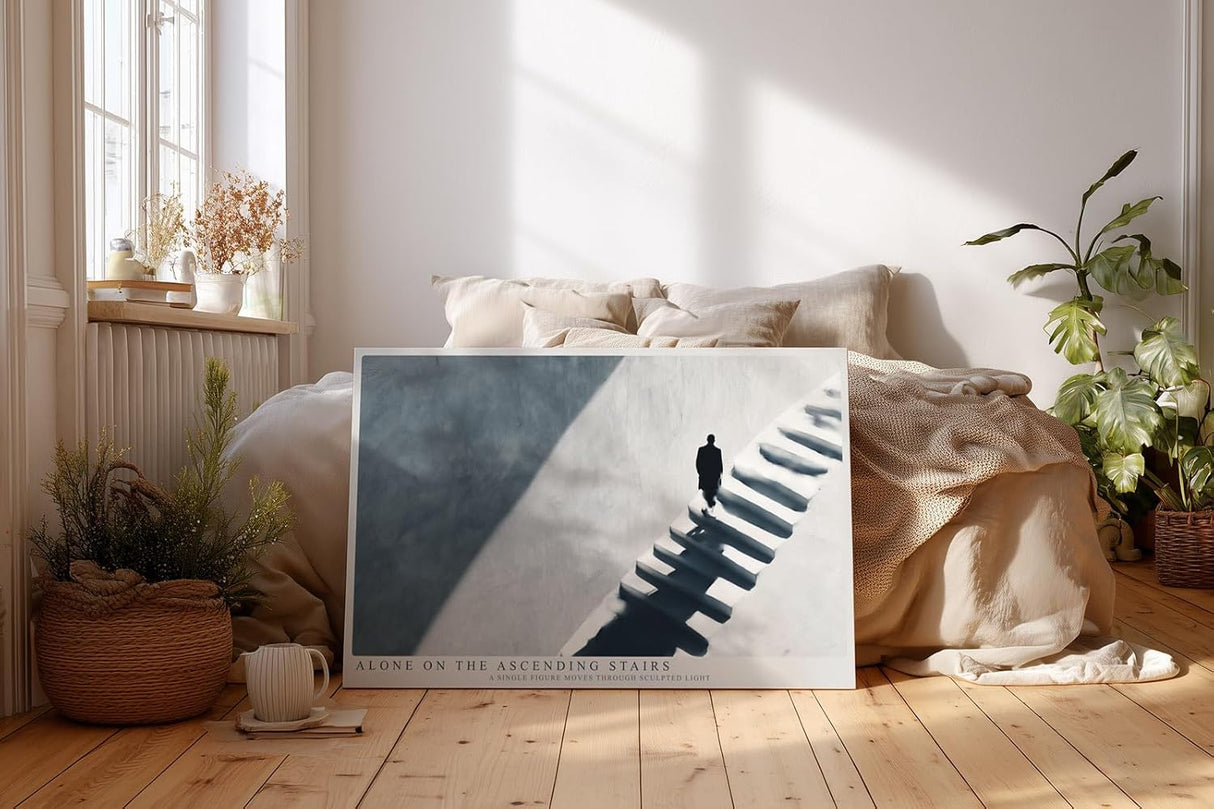 Paul Sinus Wandbild 120x80cm Minimalistische Treppe mit einzelner Figur moderne Architektur Fotokunst Wanddekoration