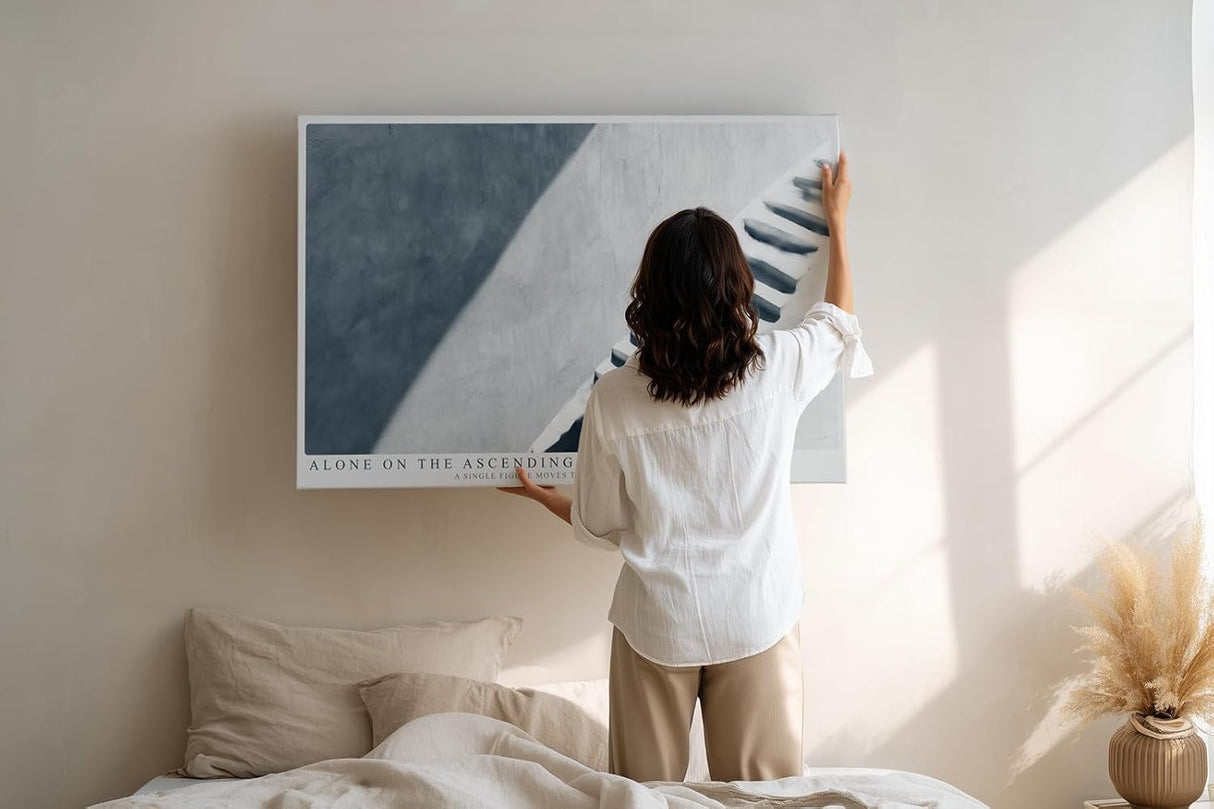 Paul Sinus Wandbild 120x80cm Minimalistische Treppe mit einzelner Figur moderne Architektur Fotokunst Wanddekoration