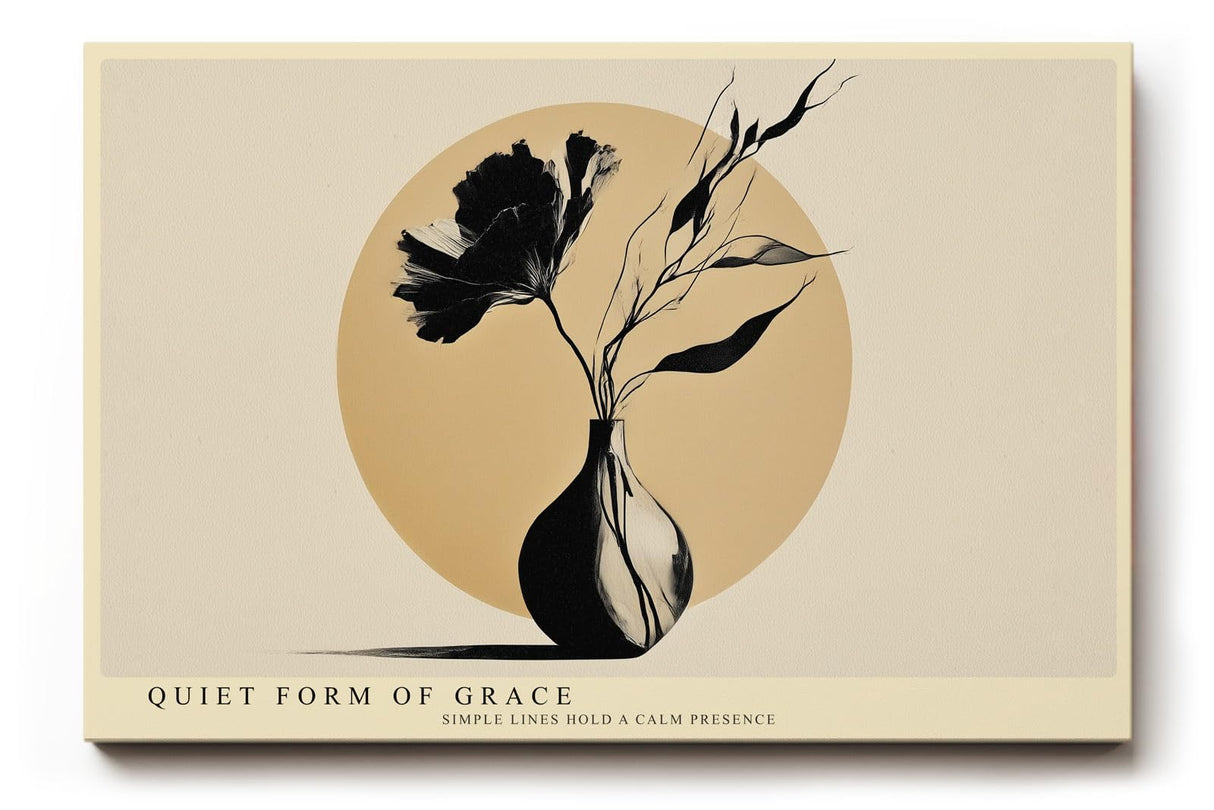 Paul Sinus Wandbild 120x80cm minimalistische Vase mit Blumen modern beige schwarz skandinavische Kunst ruhige Linien elegante Wanddekoration fuer Wohnzimmer Büro