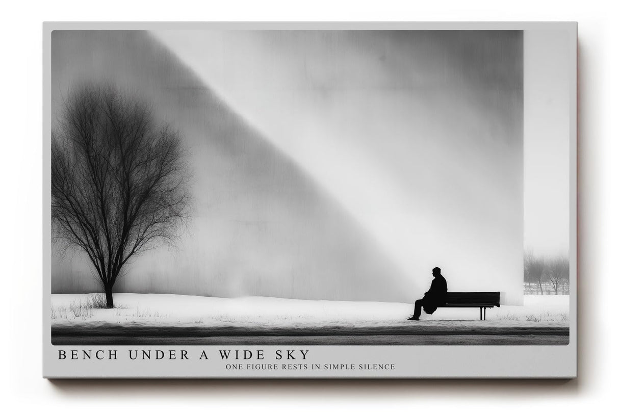 Paul Sinus Wandbild 120x80cm minimalistische Winterlandschaft schwarz weiss Fotokunst modern Kunstdruck grosses Kunstbild ruhige Wanddekoration fuer Wohnzimmer Büro Flur