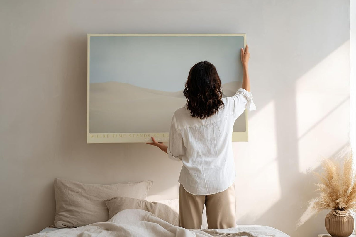 Paul Sinus Wandbild 120x80cm minimalistische Wuestenlandschaft Sandduenen ruhige Naturfotografie sanfte Beige Toene modernes Landschaftsbild stilvolle Wanddekoration fuer Wohnzimmer Büro