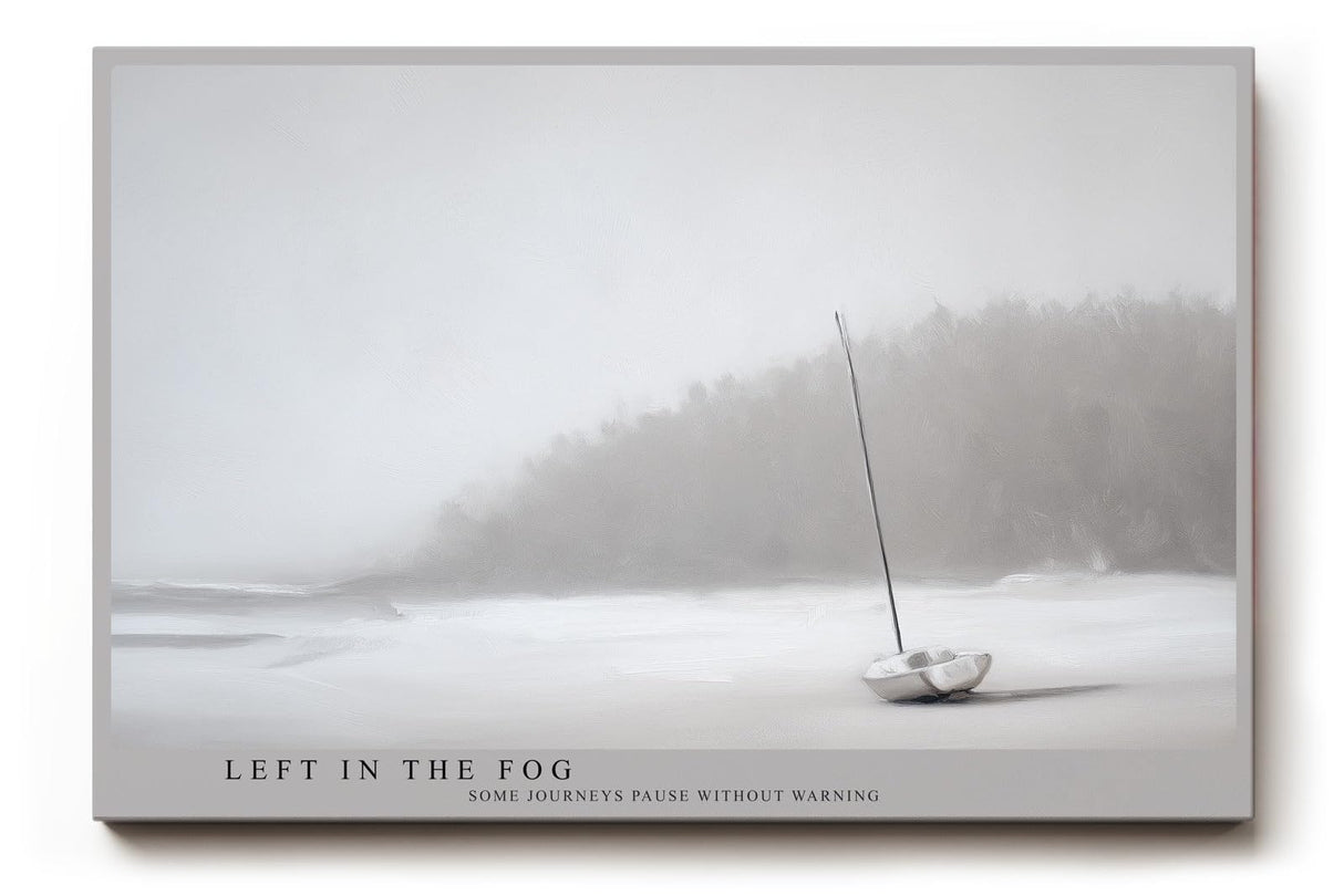Paul Sinus Wandbild 120x80cm minimalistisches Boot im Nebel ruhige Landschaft Fotokunst grau Natur Kunstdruck moderne