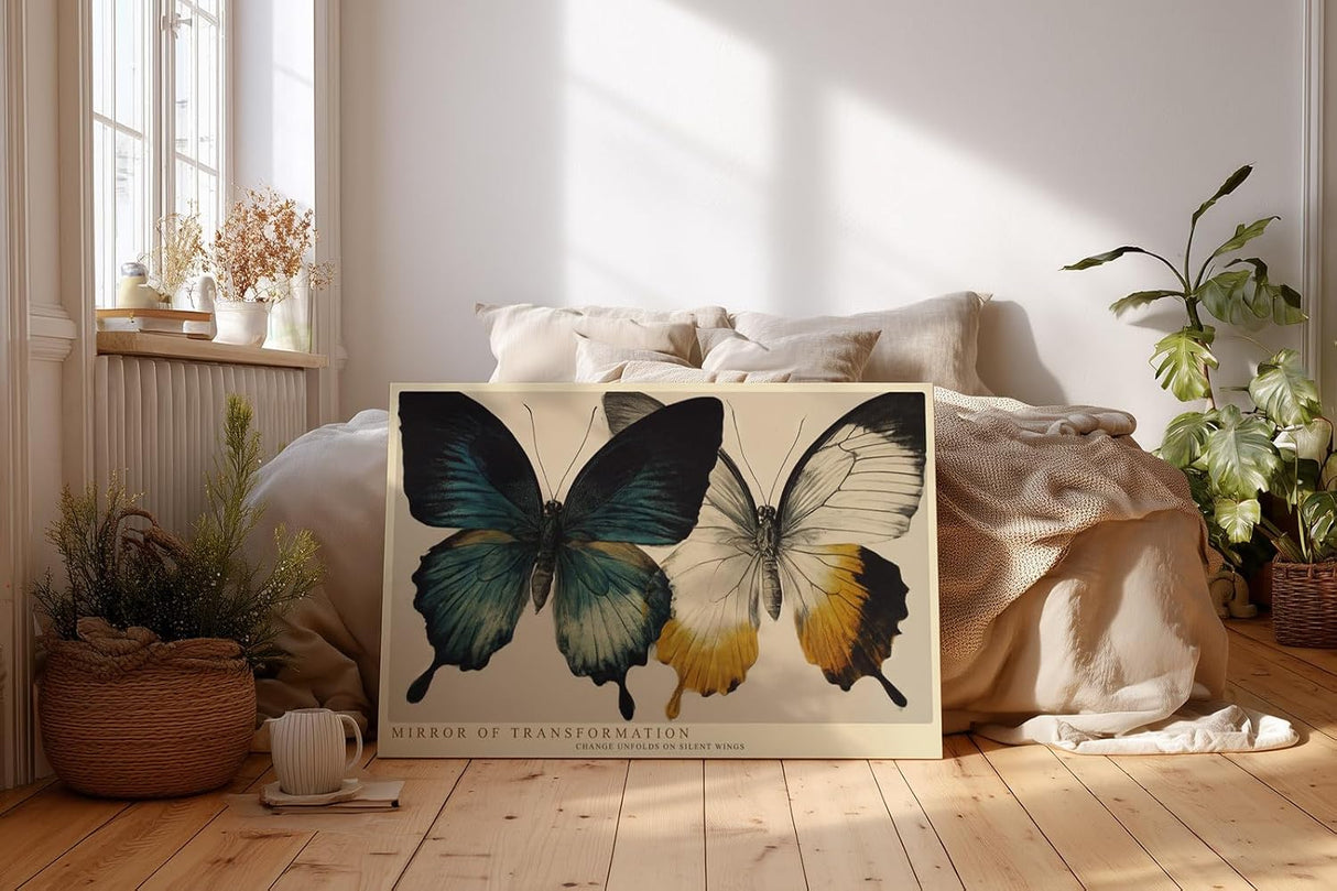 Paul Sinus Wandbild 120x80cm Mirror of Transformation Schmetterlinge Natur Kunst Illustration modernes Tier Poster für Wohnzimmer Schlafzimmer