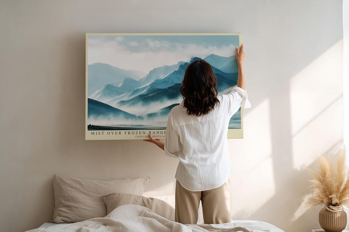 Paul Sinus Wandbild 120x80cm Mist over Frozen Ranges Neblige Gebirgslandschaft in Blau Moderne Berg Kunst fuer Wohnzimmer Schlafzimmer und Büro