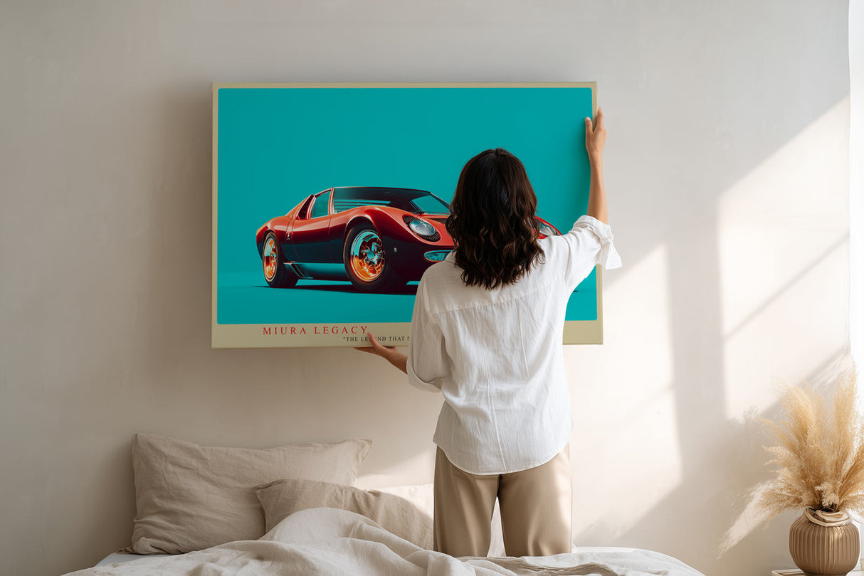 Paul Sinus Wandbild Miura Legacy ikonisches Automotiv im Retro Stil mit rotem Supersportwagen für moderne Räume mit Dynamik und Eleganz