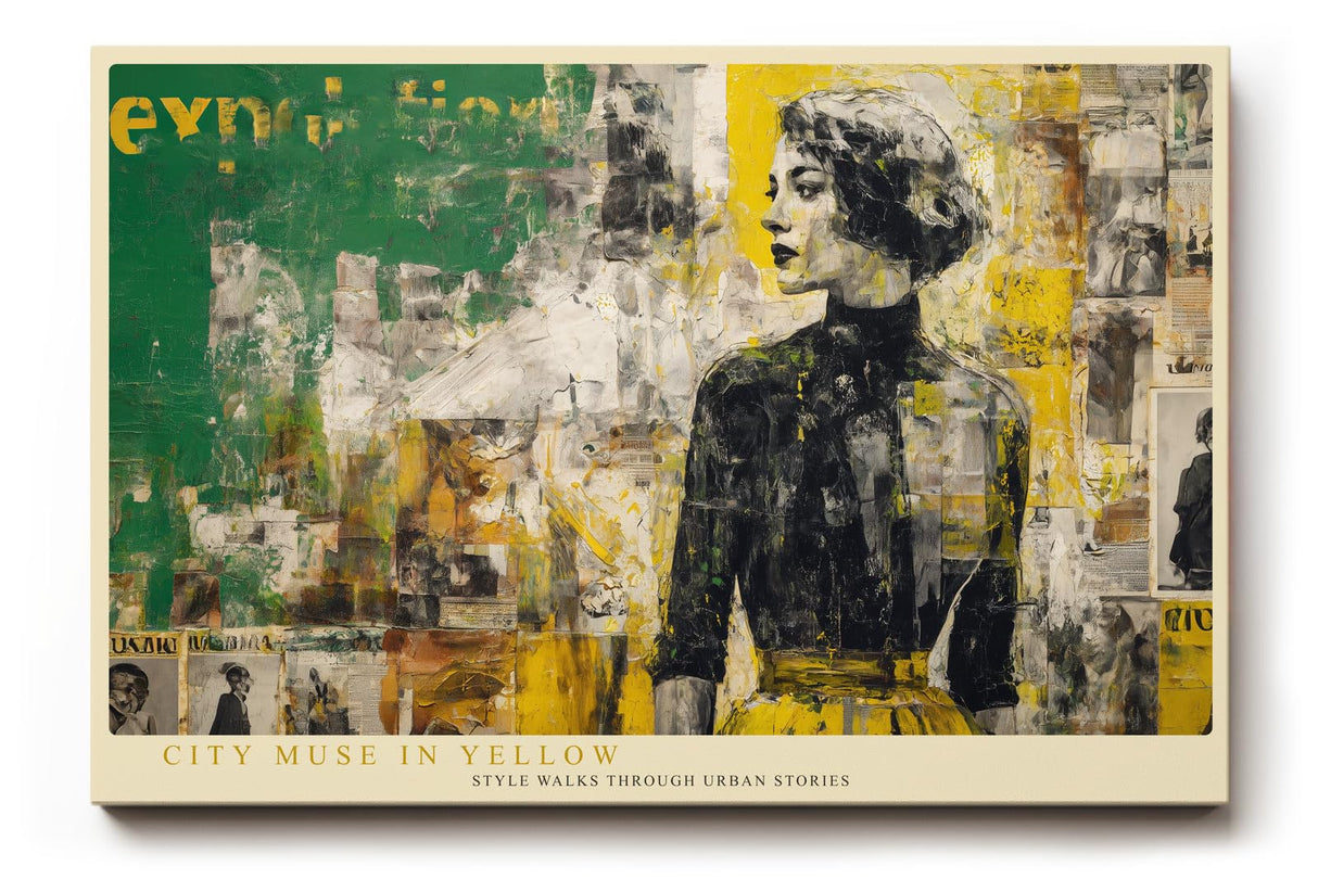 Paul Sinus Wandbild 120x80cm Mode Frau Stadt Collage LeinWandbild 120x80cm Moderne Urban Art Wanddekoration